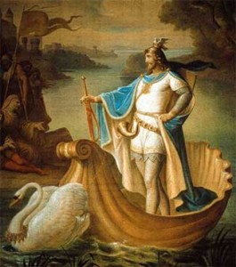 Lohengrin op een schilderij van August von Heckel.