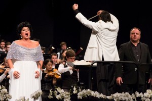 Ildikó Komlósi, Charles Dutoit en Matthias Goerne in Hertog Blauwbaards burcht (foto: Aline Paley).