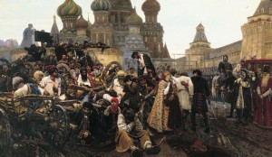 ‘De ochtend van de executie van de Stretsy na hun mislukte opstand in 1698’, schilderij van Vasily Ivanovich Surikov.