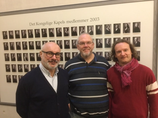 Giuliano Carella, Nicolai Cok en Hans van Kerckhoven bij hun ontmoeting in Kopenhagen.