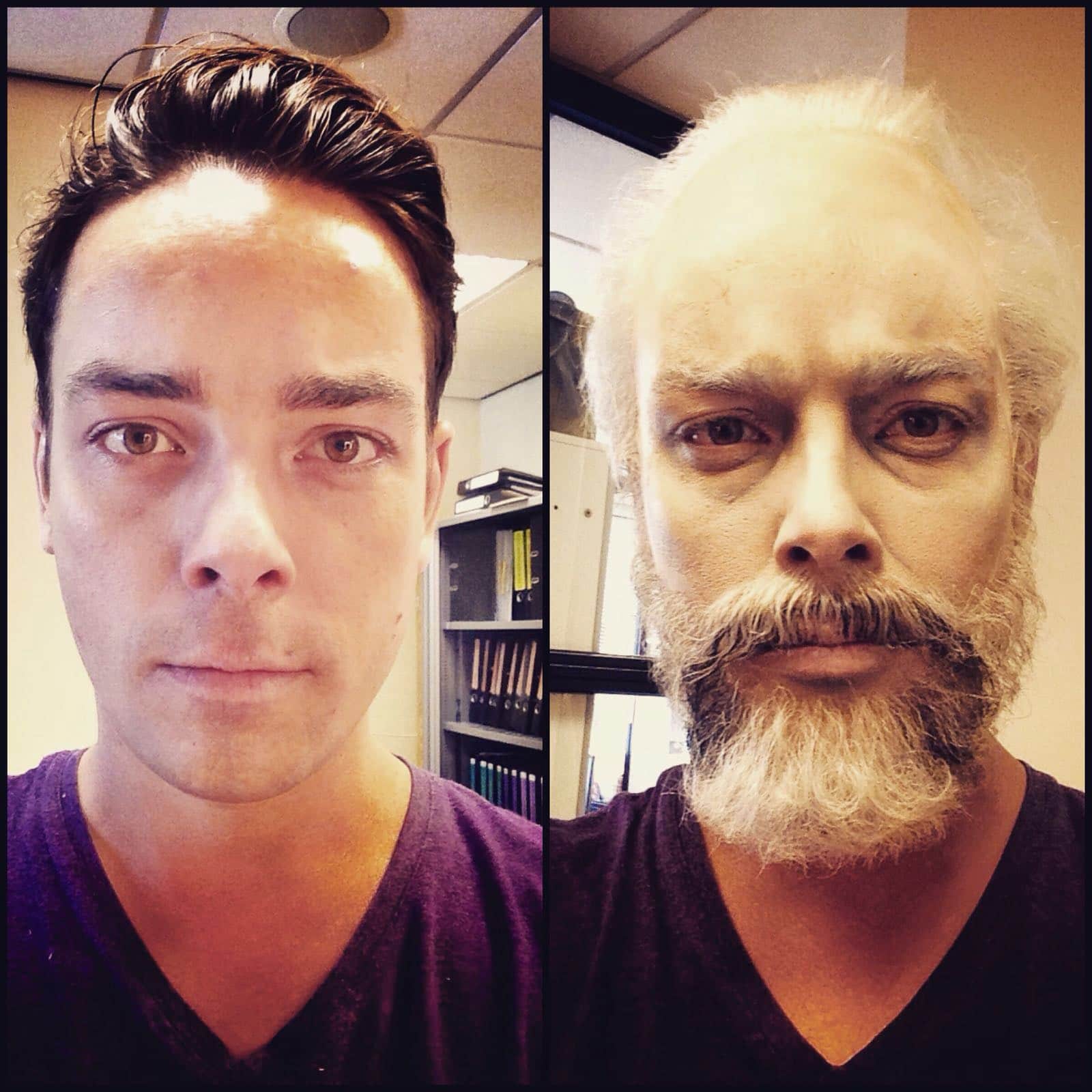 Twee selfies van Christiaan Kuyvenhoven. "Mijn vriendin was bij één van de laatste repetities en herkende me pas toen ik achter de piano plaatsnam. Toen stond ik al een minuut of tien op het podium."